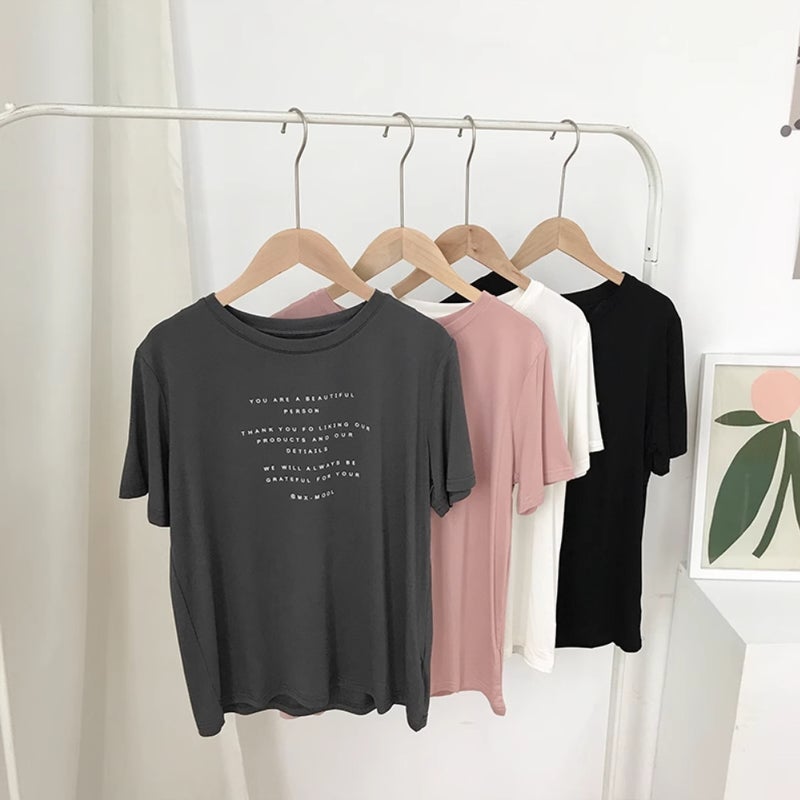 Modal Letter Short-Sleeved T-Shirt Women'S Summer Loose All-Match Artistic Fresh Harajuku Style Half-Sleeved Top - Image 3
