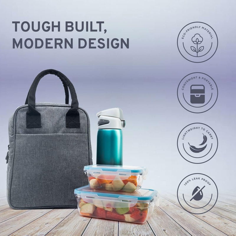 JIADA Insulated Lunch/Tiffin/Travel/Storage Bag | Unisex Lunch Box Bag for Kids, Office, Picnic, School (Grey) | Leakproof Keeps Hot and Cold | - Image 3