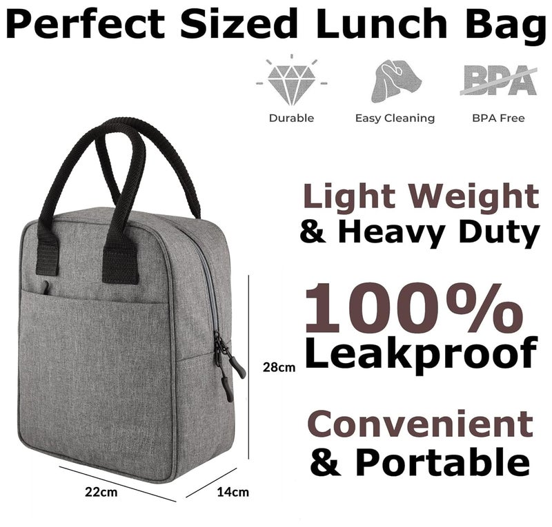 JIADA Insulated Lunch/Tiffin/Travel/Storage Bag | Unisex Lunch Box Bag for Kids, Office, Picnic, School (Grey) | Leakproof Keeps Hot and Cold | - Image 2