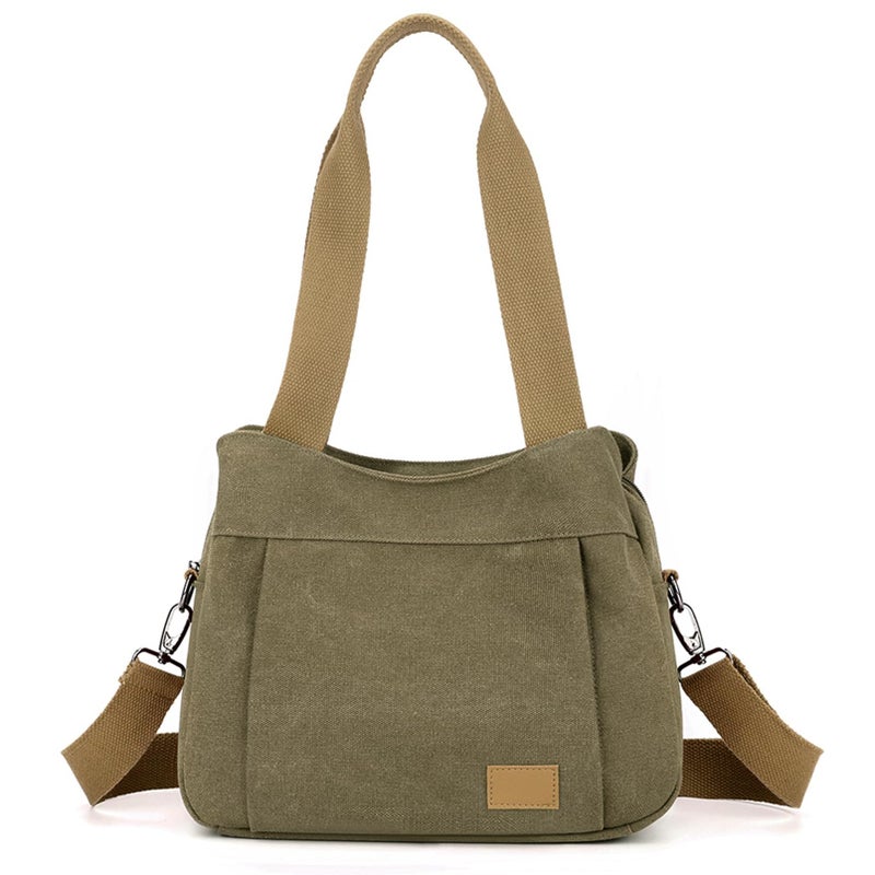 Sunshinejing Women's Canvas Purse Small Shoulder Tote Work Crossbody Bag Multi-pocket Handbag (Khaki) - Image 1