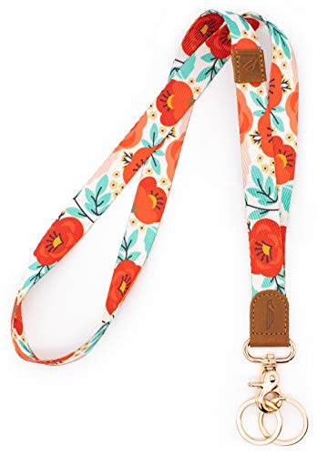 POCKT Red & Mint Blue Floral Poppy Lanyard for Keys - Image 1