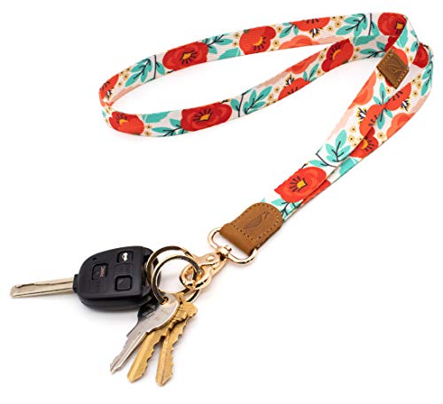 POCKT Red & Mint Blue Floral Poppy Lanyard for Keys - Image 2