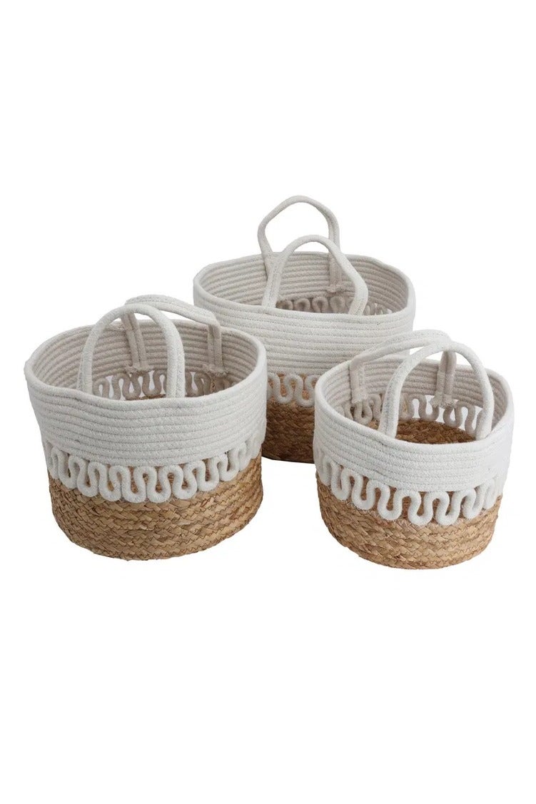 السيف غاليري طقم سلال قطن السيف غاليري، 25,30,35 سم، دائري، 3 قطع - بيج - Image 1