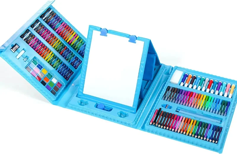 ام جي تويز 208 Pieces Children's Painting Set Stationery Box Brush Set Pencil Crayon Blue