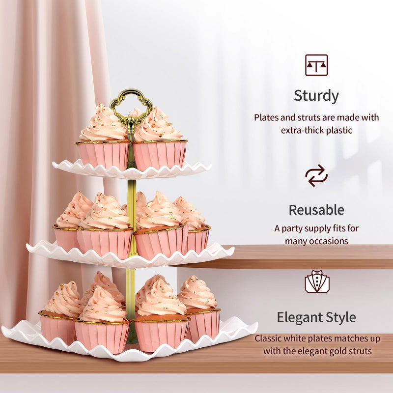 NWK 5 Piece Cake Stand Set with 2 x Large 3-Tier Cupcake Stands, 3 x Appetizer Trays, for Wedding Birthday Baby Shower Tea Party Decorations (Gold) - Image 4