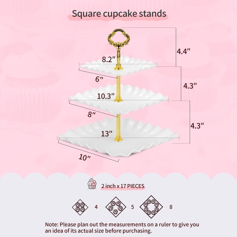 NWK 5 Piece Cake Stand Set with 2 x Large 3-Tier Cupcake Stands, 3 x Appetizer Trays, for Wedding Birthday Baby Shower Tea Party Decorations (Gold) - Image 2