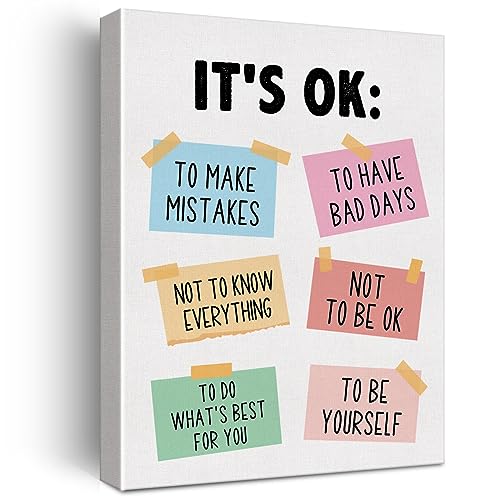 Zauly Positive Affirmations Wall Art Canvas Painting Print Framed Its Ok Not to Be Ok Artwork Canvas Sign for Classroom Playroom Homeschool Decor 12x15 Inch - Image 1