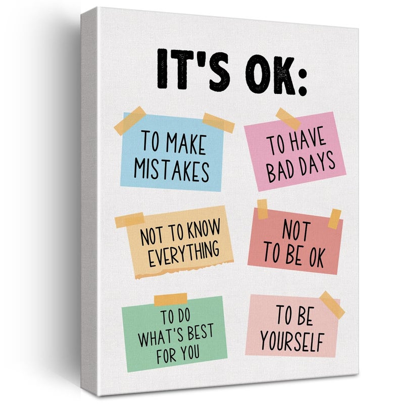 Zauly Positive Affirmations Wall Art Canvas Painting Print Framed Its Ok Not to Be Ok Artwork Canvas Sign for Classroom Playroom Homeschool Decor 12x15 Inch - Image 2