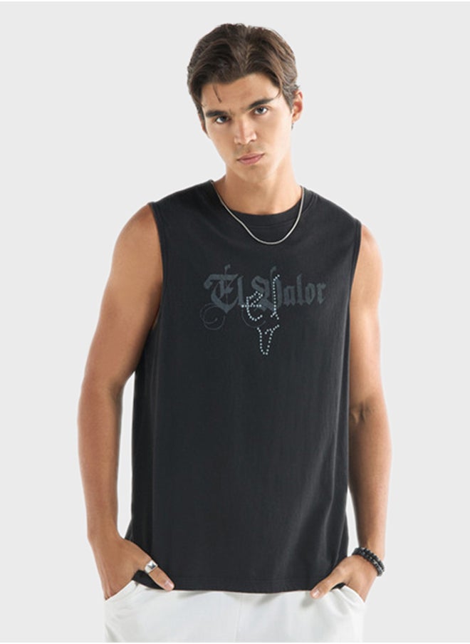 FAV Typographic Print Sleeveless T-Shirt  - Image 1