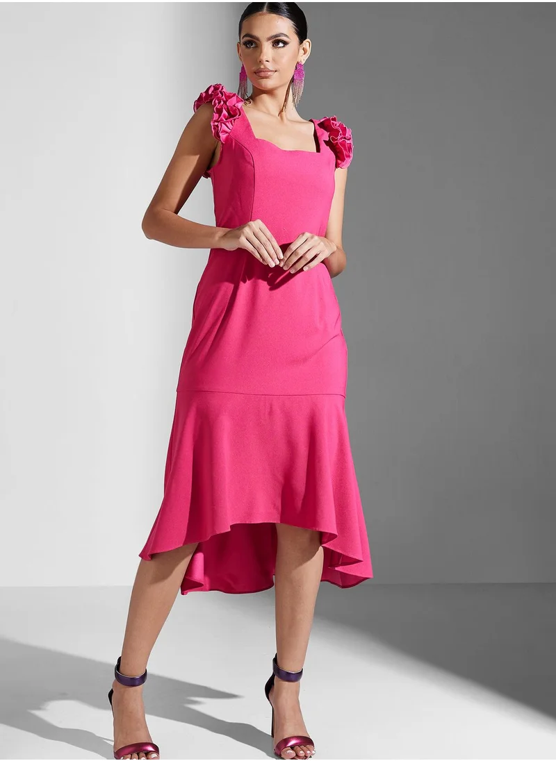 Adrianna Papell Ruffle Detail Square Neck Dress
