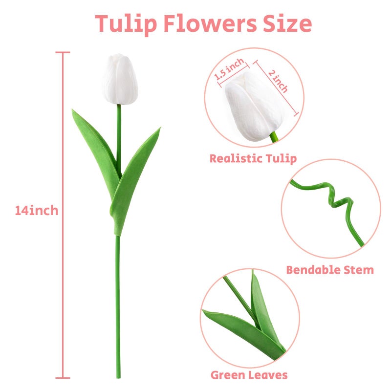 U'Artlines 30Pcs Fake Tulips Artificial Flowers with Stems Faux Tulips Bouquet Real Touch Flower for Wedding Home Kitchen Spring Easter Mother's Day Floral Arrangement Decor (White) - Image 4