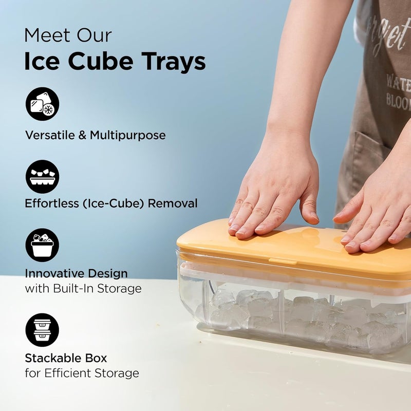 UMAI Ice Cube Trays with Scoop | 24 compartments | One-Press Demolding | Ice Cubes for Whiskey Cocktails Soft Drinks Juices | BPA Free | Yellow - Image 2