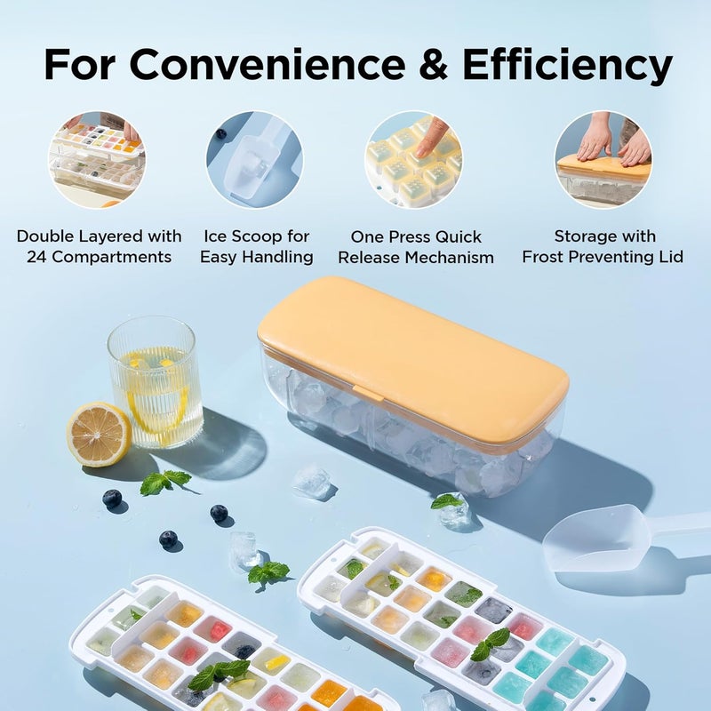 UMAI Ice Cube Trays with Scoop | 24 compartments | One-Press Demolding | Ice Cubes for Whiskey Cocktails Soft Drinks Juices | BPA Free | Yellow - Image 3