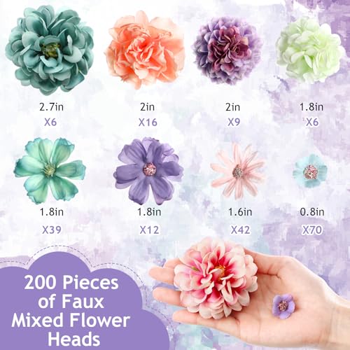 Cindeer 200 Pcs Fake Flower Heads for Crafts Mini Silk Flower Heads Faux Rose Artificial Daisy Blossom Heads Decorative Flowers for Home Bride Bridesmaid Wedding Centerpieces 27 cmBlue Purple - Image 3