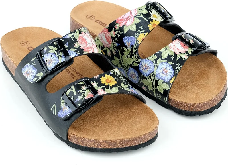 جيزر Women's Summer Two Buckle Adjustable Fashion Slippers