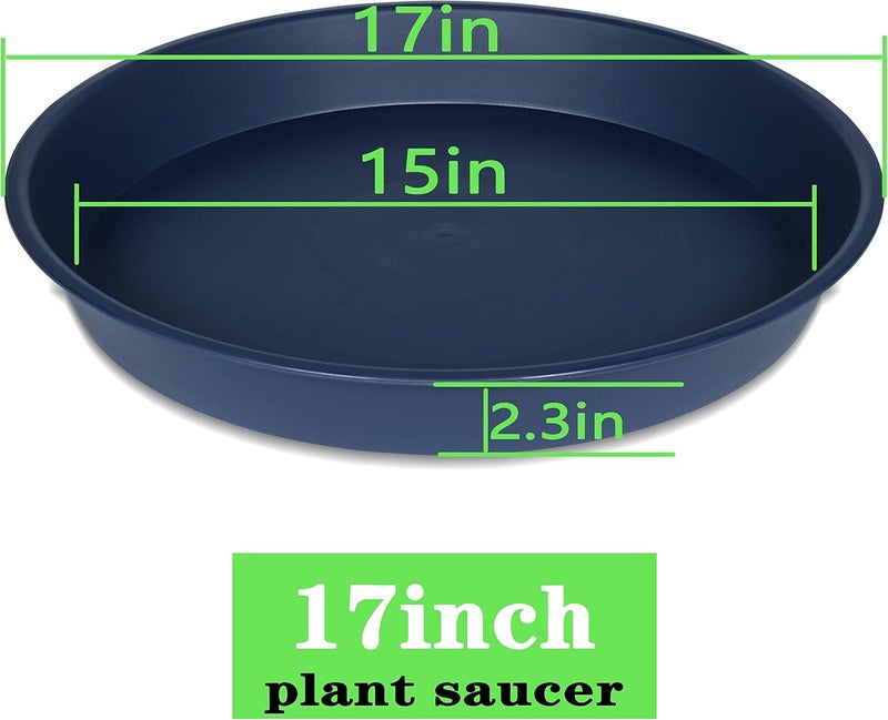 Bleuhome 4 Pack of 16 17 inch Plant Saucer (15 inch Base), 2.3" Depth, Heavy Duty Deep Plant Trays for Planter Pots, Bird Bath Bowls, Plastic Plant Saucers for Indoors (17", Blue) - Image 2