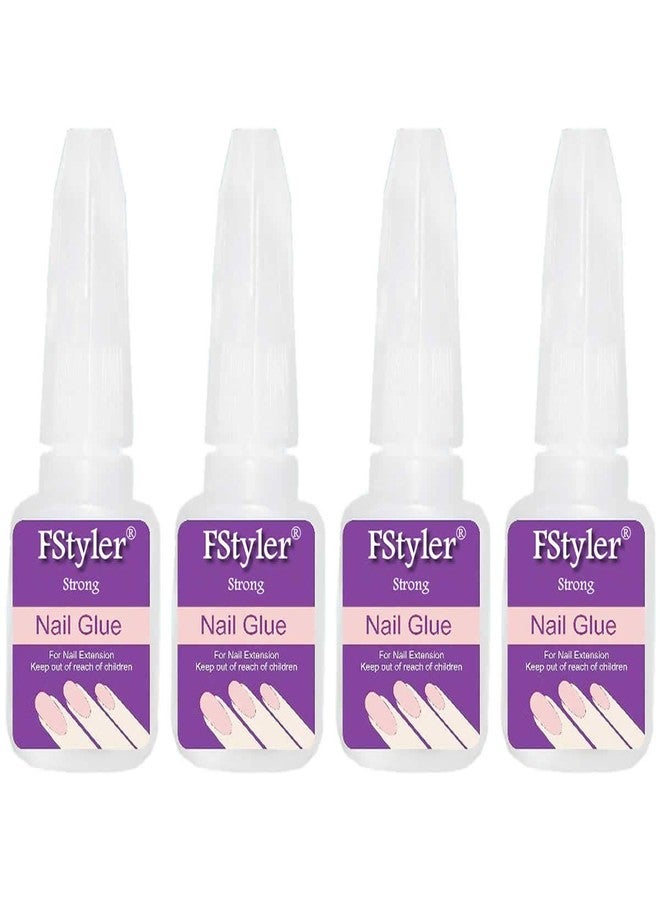 FStyler Nail Glue with Brush Cap & Super Strong Instant Adhesive For Professional Nail Art Extension 10gm/each (Pack of 04) (White) - Image 2
