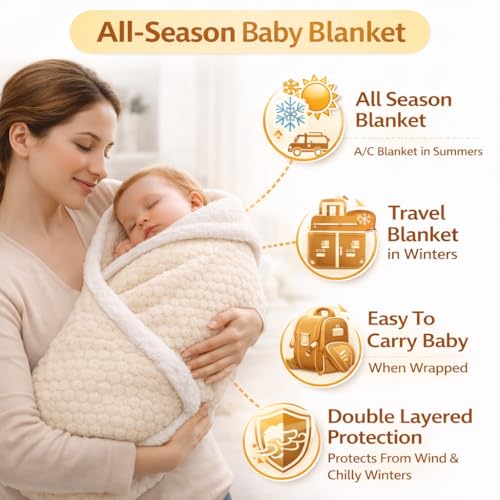 BRANDONN Premium Baby Blanket 100×75 cm – Ultra Soft Flannel Sherpa Newborn Blanket for Winter, AC, Stroller, Crib, Travel (0-12 Months) - Image 2