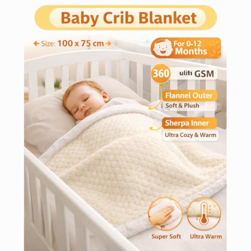 BRANDONN Premium Baby Blanket 100×75 cm – Ultra Soft Flannel Sherpa Newborn Blanket for Winter, AC, Stroller, Crib, Travel (0-12 Months) - Image 3