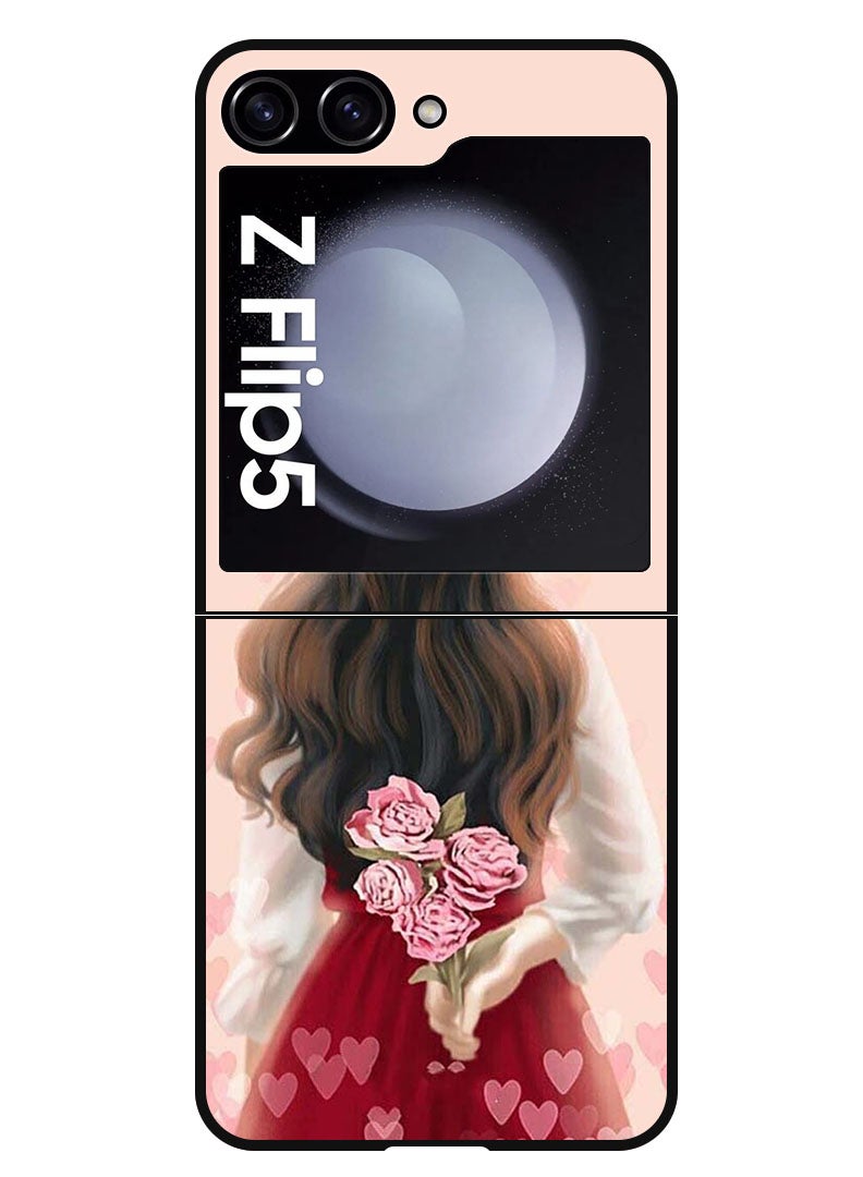 Theodor Protective Case Anti Scratch Shock Proof Bumper Cover For Samsung Galaxy Z Flip 5 Girl Hiding Flowers - Image 1