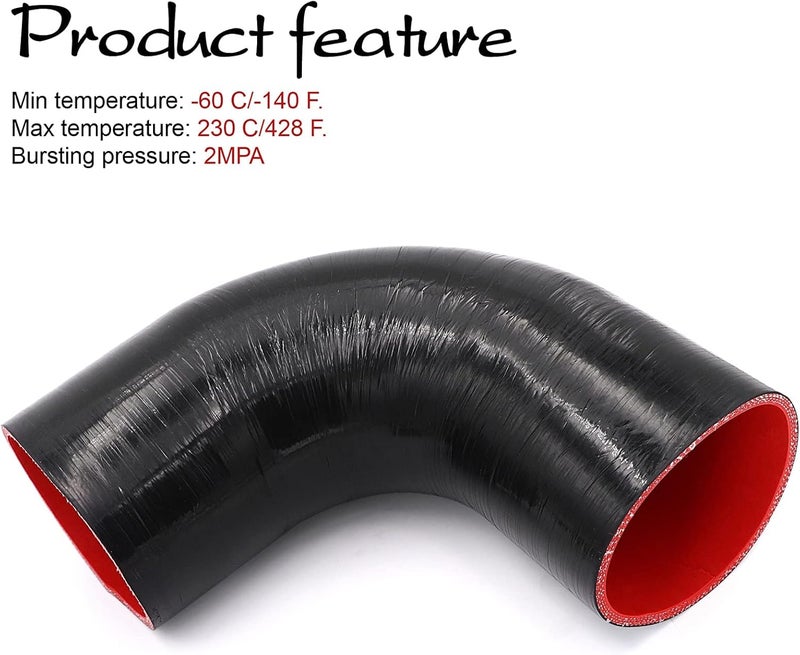 TuoLauthon 90 Degree Elbow Coupler Silicone Hose with T-Bolt Clamp for Turbo/Intercooler/Intake Piping - Image 4