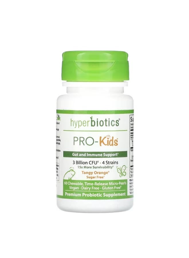 Hyperbiotics PRO Kids Sugar Free Tangy Orange 3 Billion CFU 60 Chewable Time Release Micro Pearls - Image 1