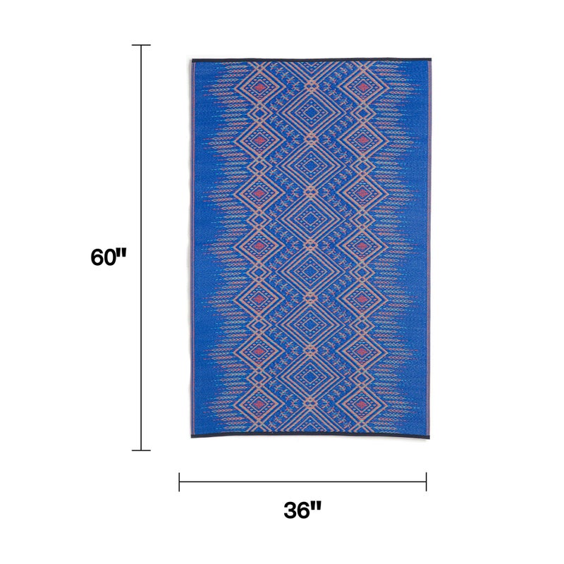 Fab Habitat Outdoor Rug - Waterproof, Fade Resistant, Crease-Free - Premium Recycled Plastic - Boho Southwestern - Porch, Deck, Balcony, Laundry Room, Patio - Jodhpur - Multi Blue - 3 x 5 ft - Image 2