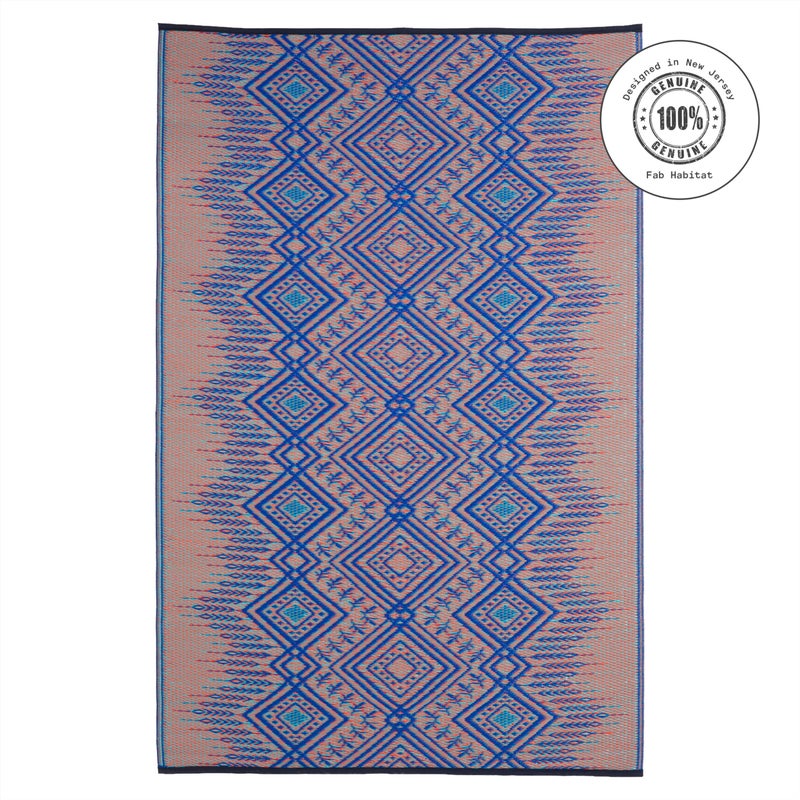 Fab Habitat Outdoor Rug - Waterproof, Fade Resistant, Crease-Free - Premium Recycled Plastic - Boho Southwestern - Porch, Deck, Balcony, Laundry Room, Patio - Jodhpur - Multi Blue - 3 x 5 ft - Image 3