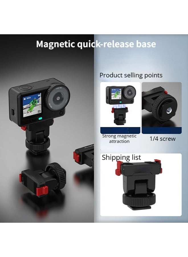 Cold Shoe Adapter Magnetic Quick Mount Compatible for DJI Osmo Nano/Action 6,Tripod Mount with 1/4" Screw for DJI Osmo Action 6 Camera DSLR Photography Accessories,150 Degrees Tilt Adjustable - Image 3