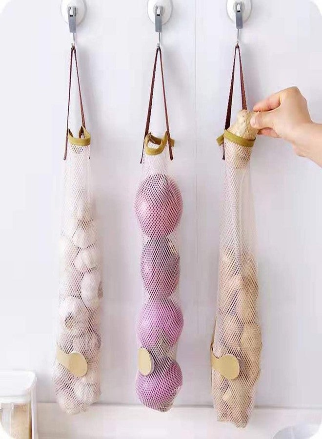 DOYIFun 5pcs Reusable Breathable Hanging Storage Mesh Bags, Durable & Strong Fruit and Vegetables, Washable Kitchen Storage Holder Bags for Potatoes, Onions, Garlics, Vegetables, Fruit - Image 3