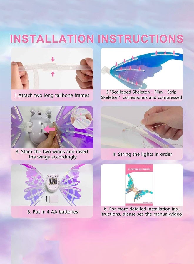Glowing Butterfly Wings  Light Up Moving DIY Elf Wings with LED Lights and Music, Costume Accessory for for Cosplay, Dress Up Party Favor, Birthday Ideas, Princess Gifts Toy - Image 4