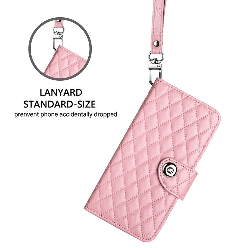 HuHa Case Cover For Tecno Spark 20 Pro Rhombic Texture Flip Leather Phone Case with Lanyard(Pink) - Image 5