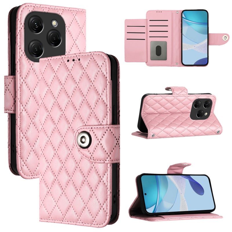 HuHa Case Cover For Tecno Spark 20 Pro Rhombic Texture Flip Leather Phone Case with Lanyard(Pink) - Image 1