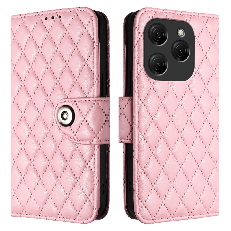 HuHa Case Cover For Tecno Spark 20 Pro Rhombic Texture Flip Leather Phone Case with Lanyard(Pink) - Image 2