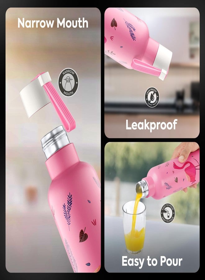Pexpo Water Bottle 750ml Stainless Steel | Hot and Cold Flask | ISI Certified Steel Bottle | 3 Layer Insulation | Leakproof | for Home, Office, School | 1-Year Warranty | Oslo | Pink - Flamingo Bird - Image 5