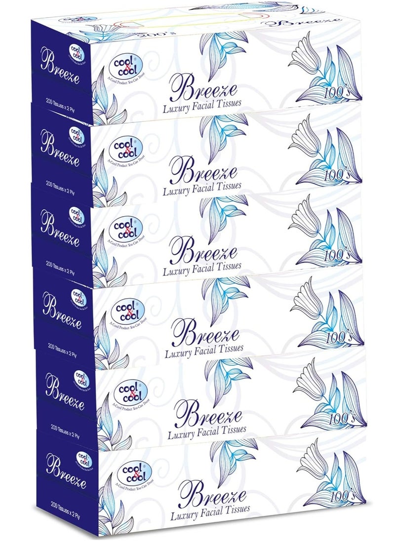 Cool & Cool Cool & Cool Breeze Facial Tissues 100's 2Ply (Pack of 6) - Soft, Soothing, and Convenient Box Pack for Refreshing Comfort 600's  - Image 1