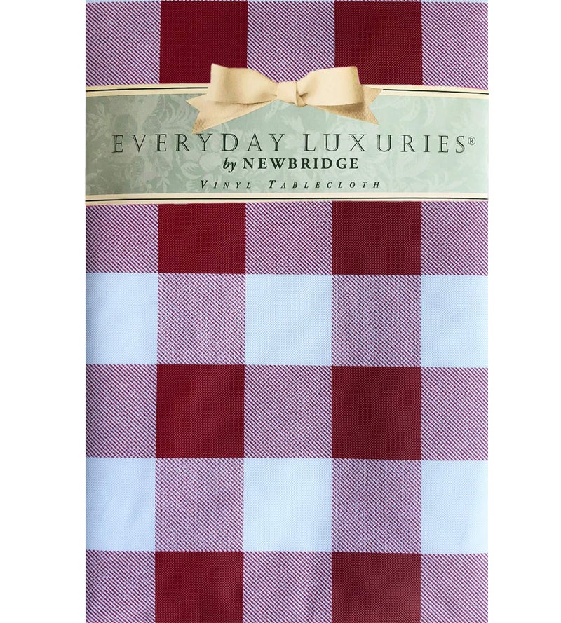 Newbridge Newbridge Red Buffalo Check Rectangle Vinyl Tablecloth with Flannel Backing 60 x 84 Inch Checkered Indoor Outdoor Vinyl Waterproof Picnic and BBQ Table Cover Cottage Gingham Print 