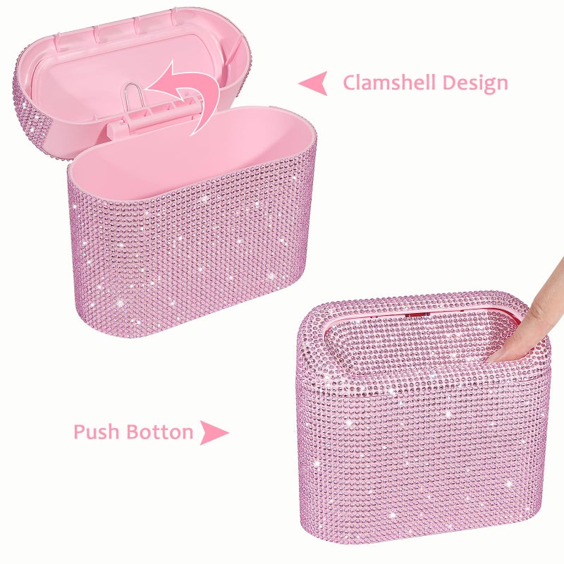 Accmor Bling Car Trash Can with Lid, Leak-Proof Mini Vehicle Trash Bin Automotive Dustbin Organizer Storage, Sparkling Crystal Trash Bag Container with 30pcs Garbage Bags for Car, Home, Office (Pink) - Image 3