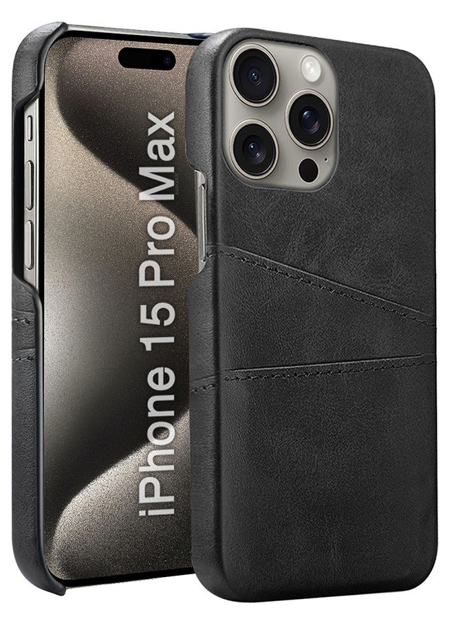 CATANES iPhone 15 Pro Max Case Cover Leather with Card Holder for Men Women Phone Case - Black - Image 1