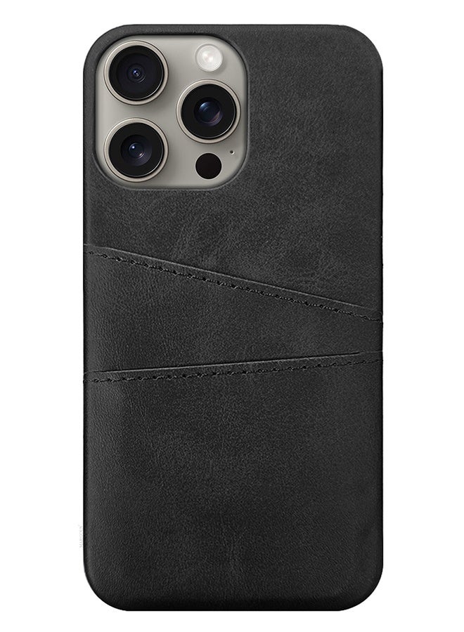 CATANES iPhone 15 Pro Max Case Cover Leather with Card Holder for Men Women Phone Case - Black - Image 2