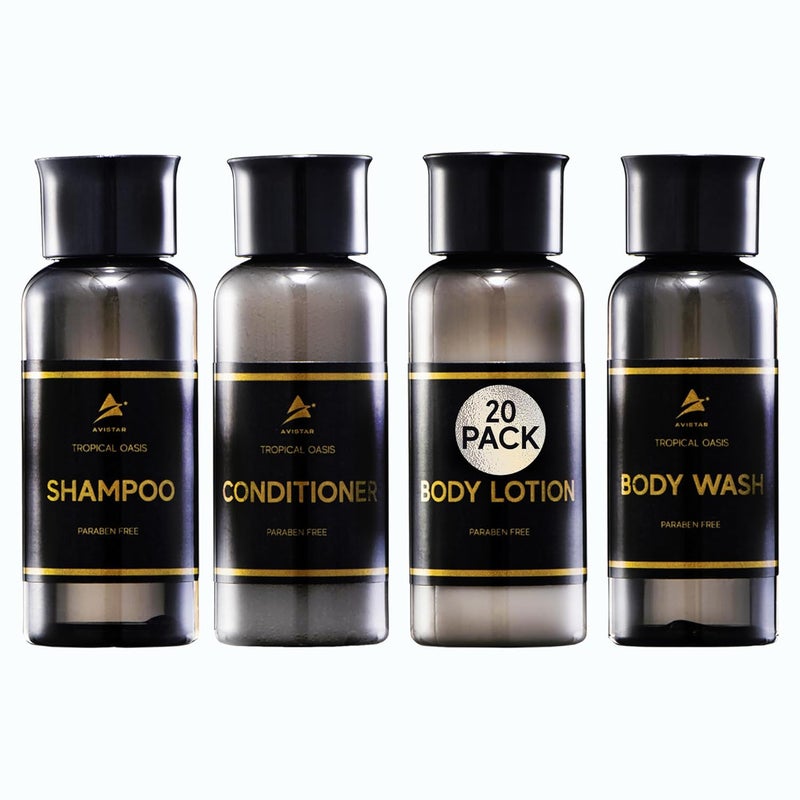 Avistar 80 Piece Set Hotel Guest Soaps for Bathroom Travel Size Bulk AirBnB Toiletries Set Supplies for Guests 20 Pack w 20 Shampoo 20 Conditioner 20 Body Wash 20 Lotion