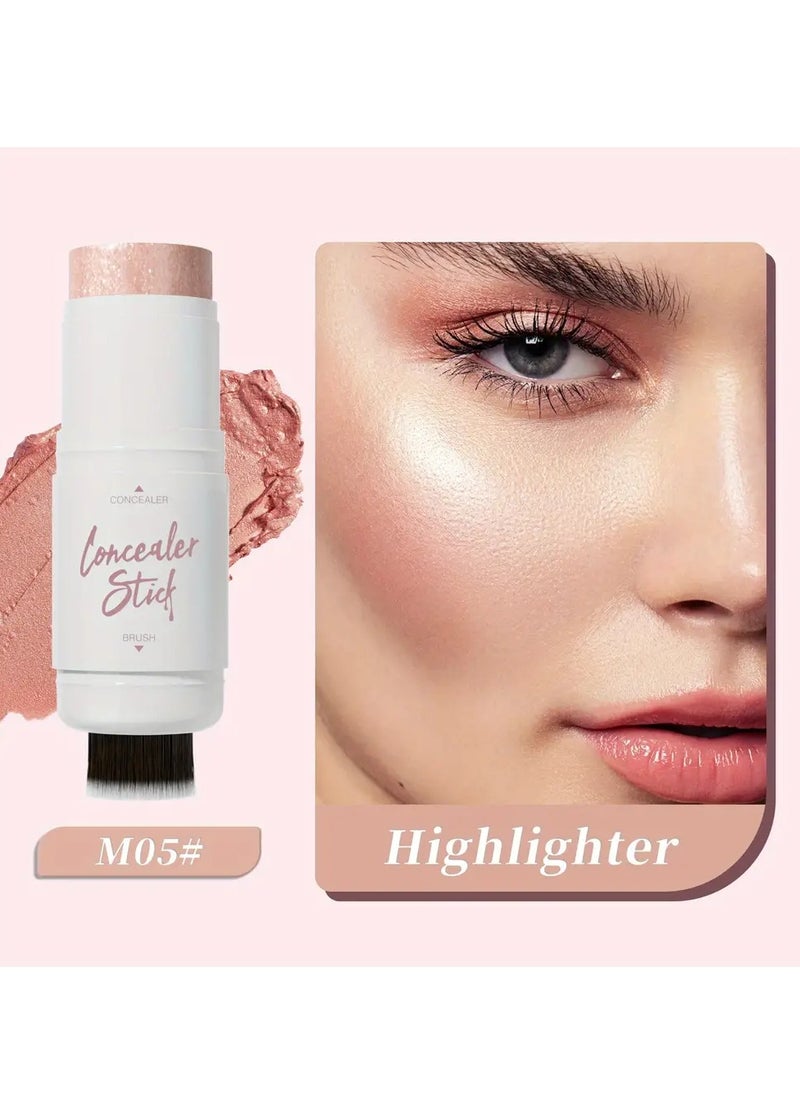 HelloKiss Concealer Stick with Brush Head Highlighter Makeup Stick Highlighter Creamy Stick Long Lasting Waterproof Makeup Stick for Concealer and Brighten Concealer Contour Highlighter Stick 05  - Image 2