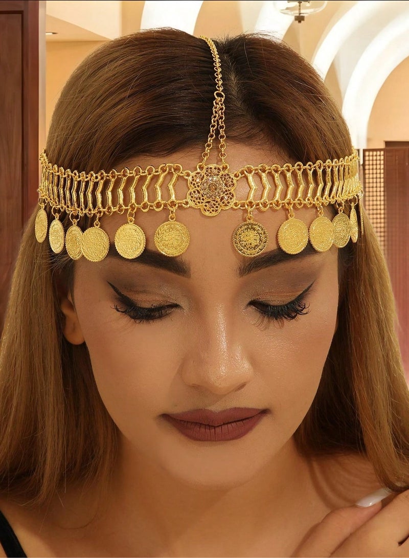 Headband accessory to celebrate  Saudi National Day, and all special occasions with the design of gold chains in the shape of coins