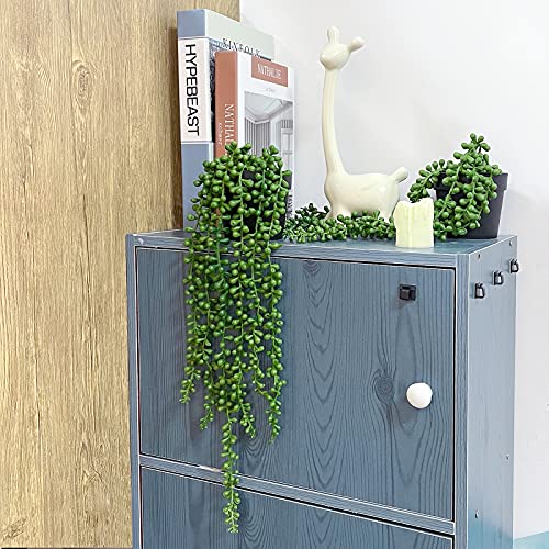 FUNARTY 2pcs Fake Plants Indoor Artificial String of Pearls Plant in Black Pots, Realistic Green Fake Hanging Plants for Shelf Decor Desk Home Garden Decorations - Image 4