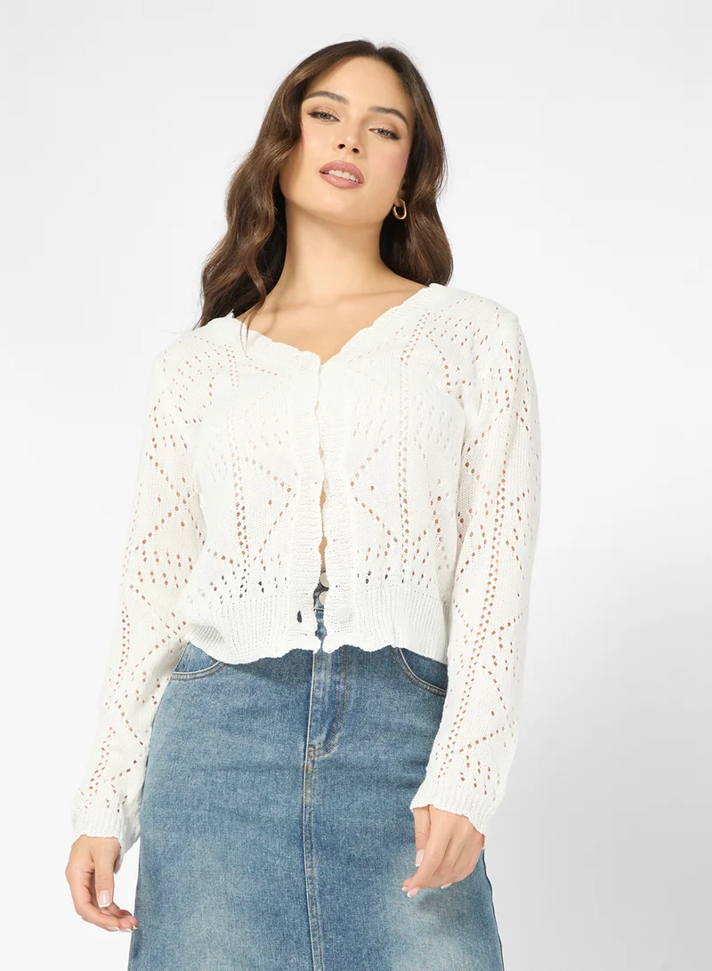 Ginger Knitted Openwork Button Up Cardigan
