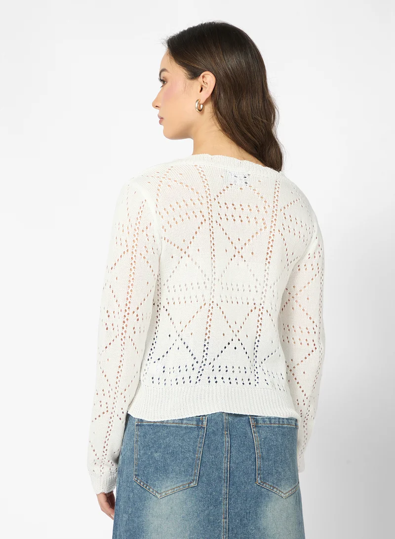 Ginger Knitted Openwork Button Up Cardigan