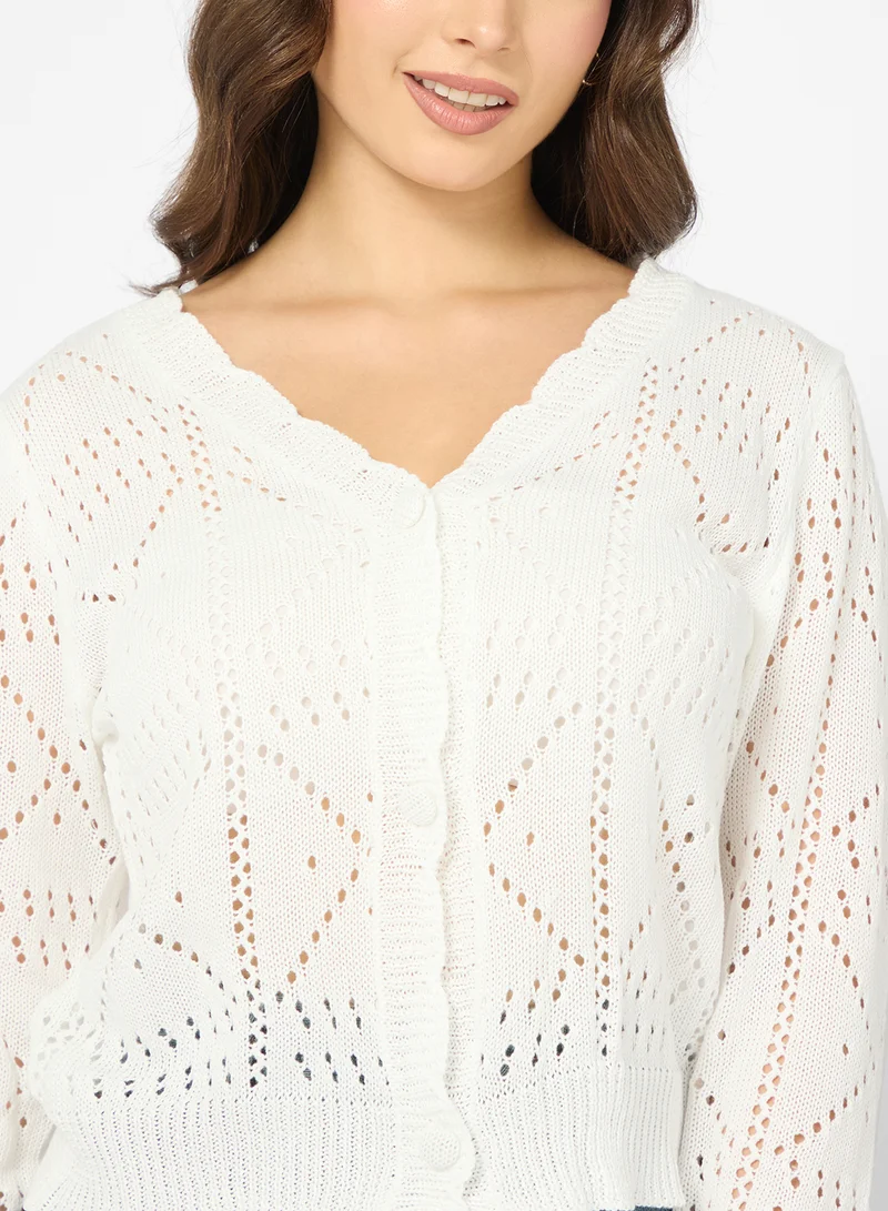 Ginger Knitted Openwork Button Up Cardigan