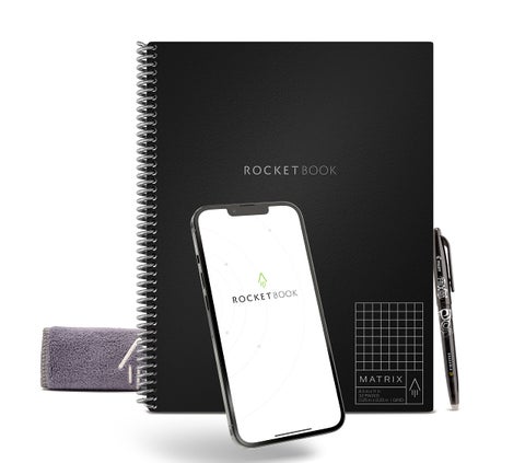 Rocketbook Matrix Smart Reusable Graph Notebook | Eco-friendly, Digitally Connected Isometric Notebook | infinity Black, Letter Size (8.5" x 11") with Pen, Cloth, and App Included