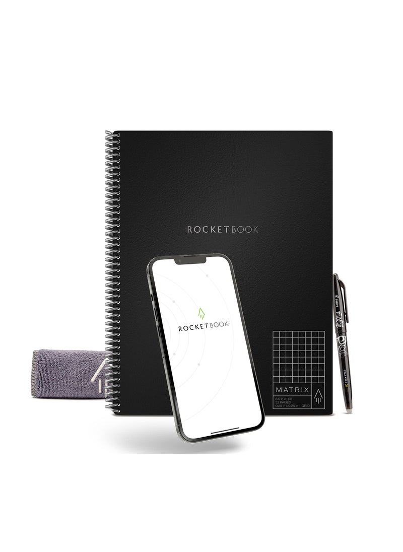 Rocketbook Rocketbook Matrix Smart Reusable Graph Notebook | Eco-friendly, Digitally Connected Isometric Notebook | infinity Black, Letter Size (8.5" x 11") with Pen, Cloth, and App Included  - Image 1