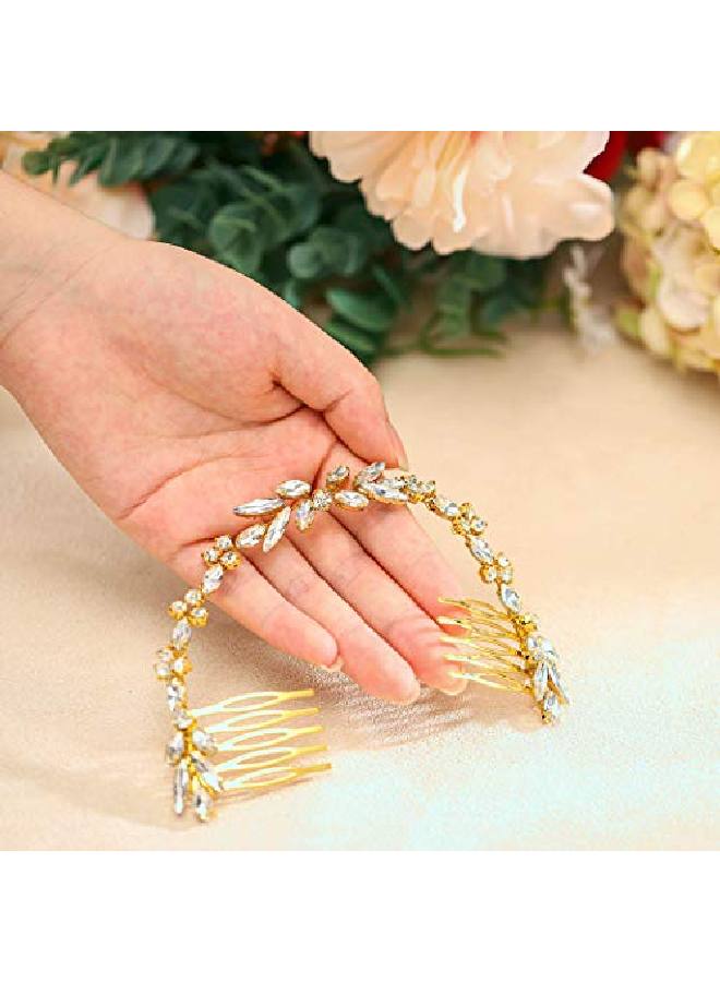 Unicra مشط شعر كريستالي زفاف إكسسوارات شعر للعروس (ذهبي) - Image 4